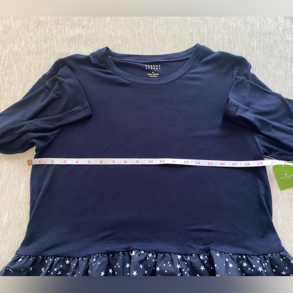 Kate Spade Broome Street 3/4 Sleeve Double Bottom Ruffle Rich Navy Top Size L - Picture 7 of 11